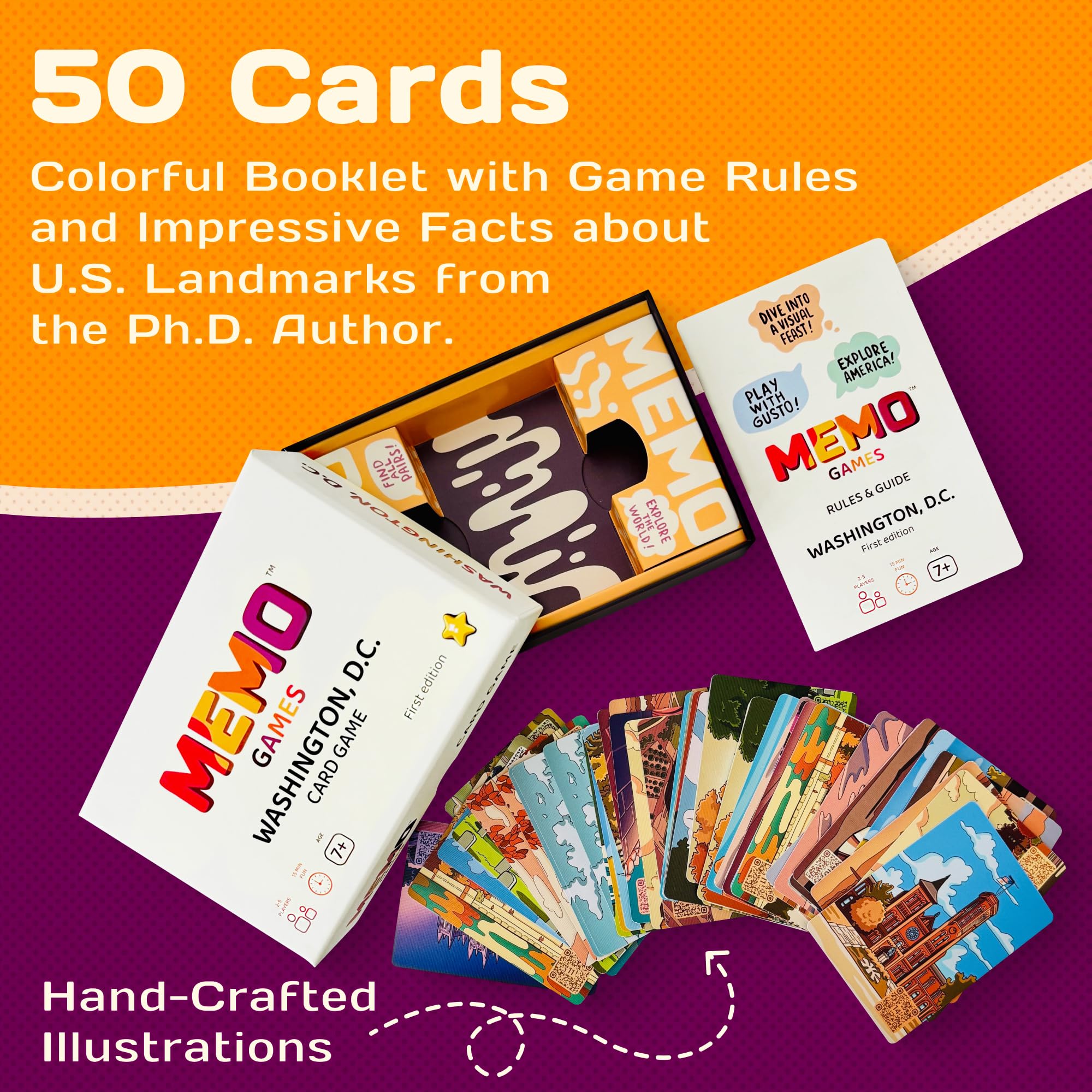 Washington, D.C. Landmarks Memory Matching Card Game – 50 Cards with QR Facts for Ages 7+