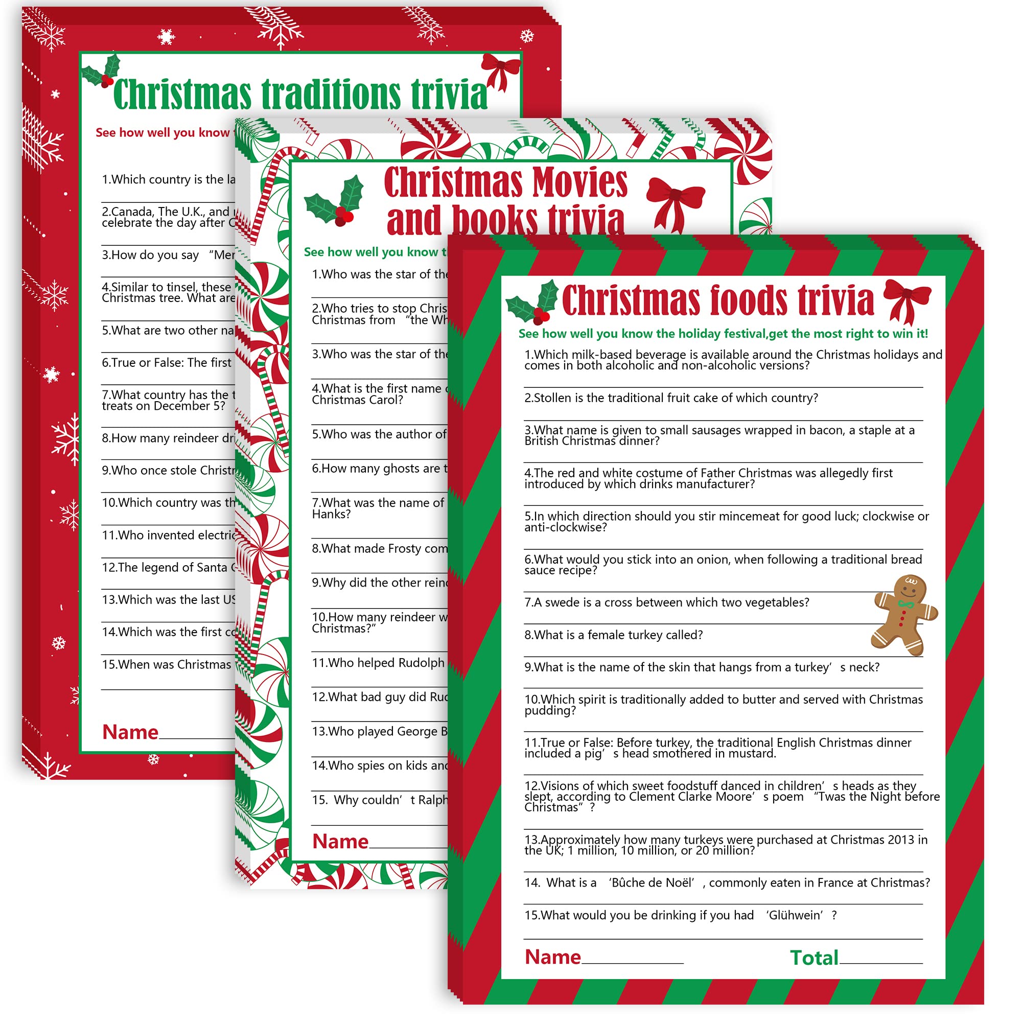 Watayo 62-Card Christmas Trivia Party Game for Adults – Festive Holiday Quiz with 3 Themes