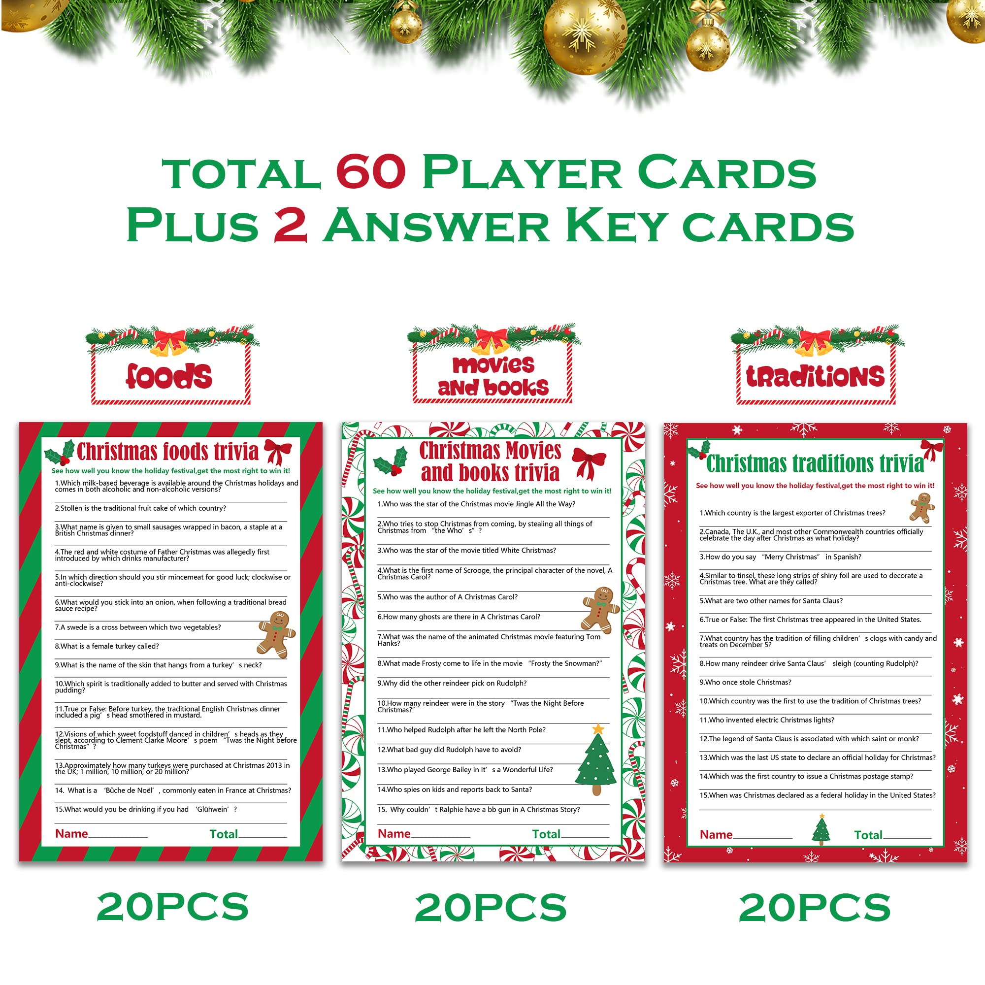 Watayo 62-Card Christmas Trivia Party Game for Adults – Festive Holiday Quiz with 3 Themes