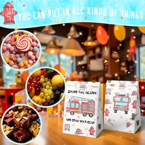 Watercolor Firetruck Party Favor Bags – 24 Pack with Stickers by HaPiBiDesign