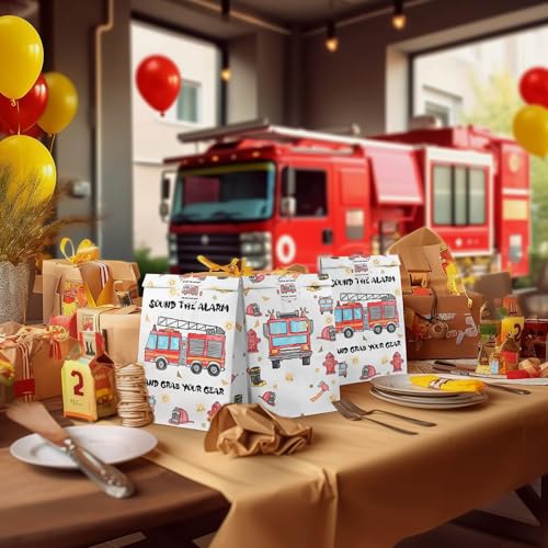 Watercolor Firetruck Party Favor Bags – 24 Pack with Stickers by HaPiBiDesign