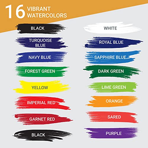 Watercolor Paint Set for Kids - 16 Vivid Colors, Paper Pad & 8 Brushes - Non-Toxic & Washable