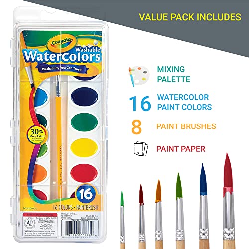 Watercolor Paint Set for Kids - 16 Vivid Colors, Paper Pad & 8 Brushes - Non-Toxic & Washable