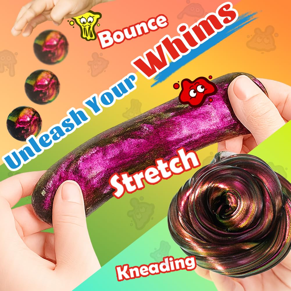 WATERELF Galaxy Putty Slime - Golden/Red, 3.2 oz Non-Sticky Sensory Putty for Stress Relief & Creative Play