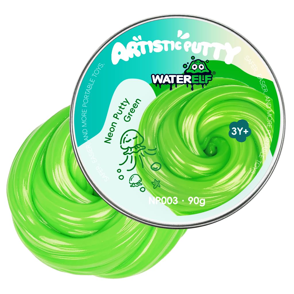 WATERELF Green Neon Putty – 3.2 oz Non-Sticky Fidget Sensory Toy for Kids & Adults
