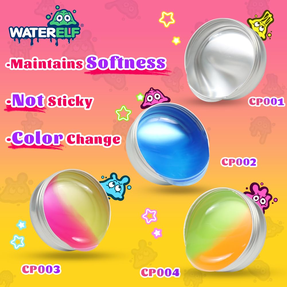 WATERELF Transparent Putty Slime - Non-Sticky Fidget Toy for Stress Relief, Pink/Yellow (3.2 oz)