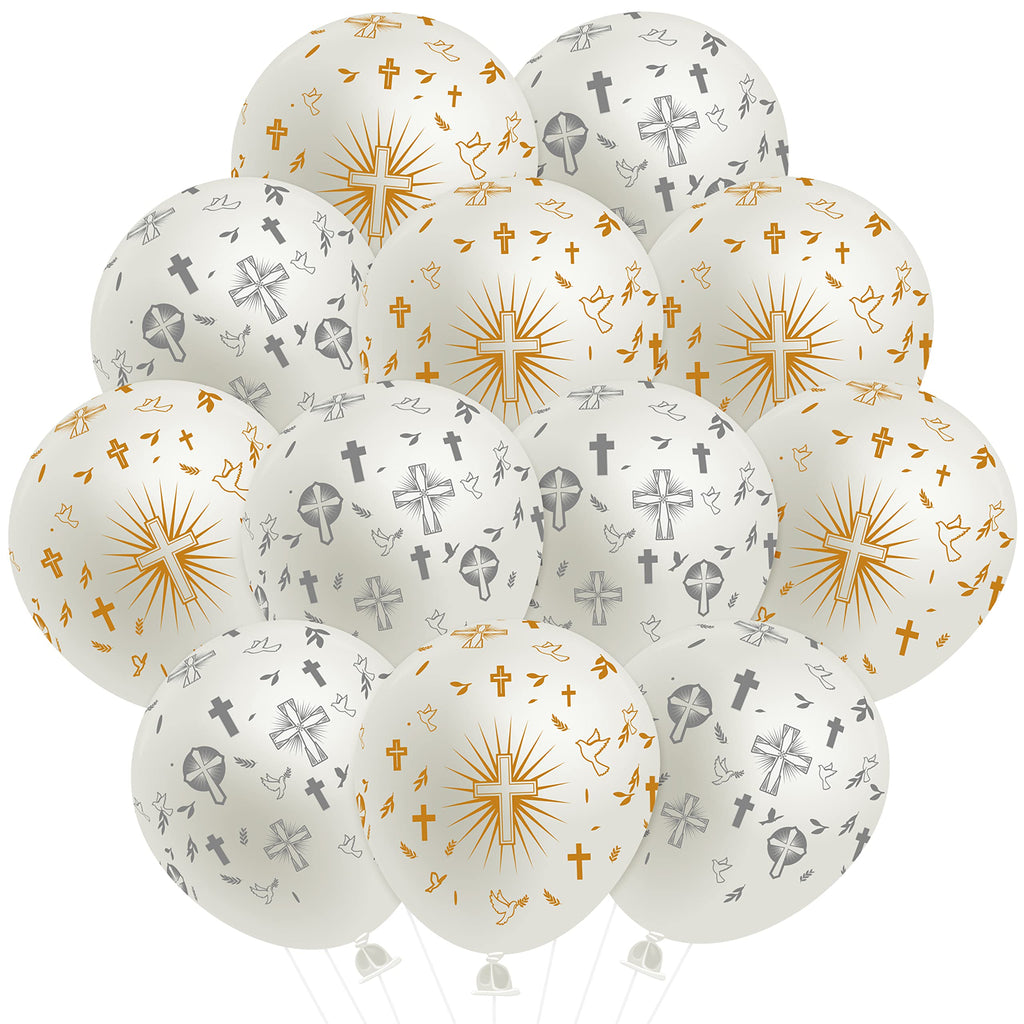 WATINC 36-Piece Cross Balloons for Baptism, Christening & First Communion – Gold & Silver Latex Balloons (12 inch)