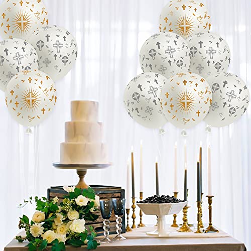 WATINC 36-Piece Cross Balloons for Baptism, Christening & First Communion – Gold & Silver Latex Balloons (12 inch)