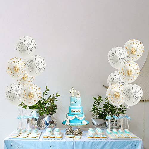 WATINC 36-Piece Cross Balloons for Baptism, Christening & First Communion – Gold & Silver Latex Balloons (12 inch)