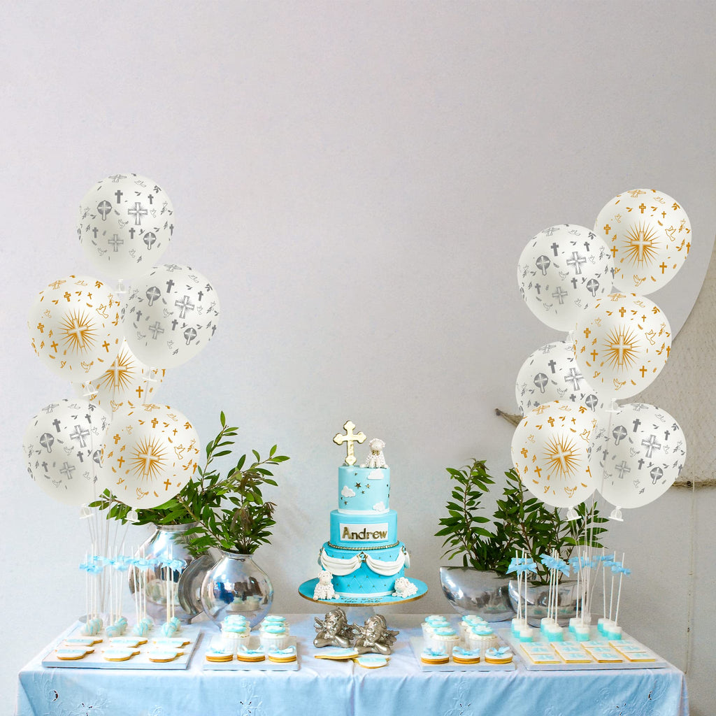 WATINC 36-Piece Cross Balloons for Baptism, Christening & First Communion – Gold & Silver Latex Balloons (12 inch)