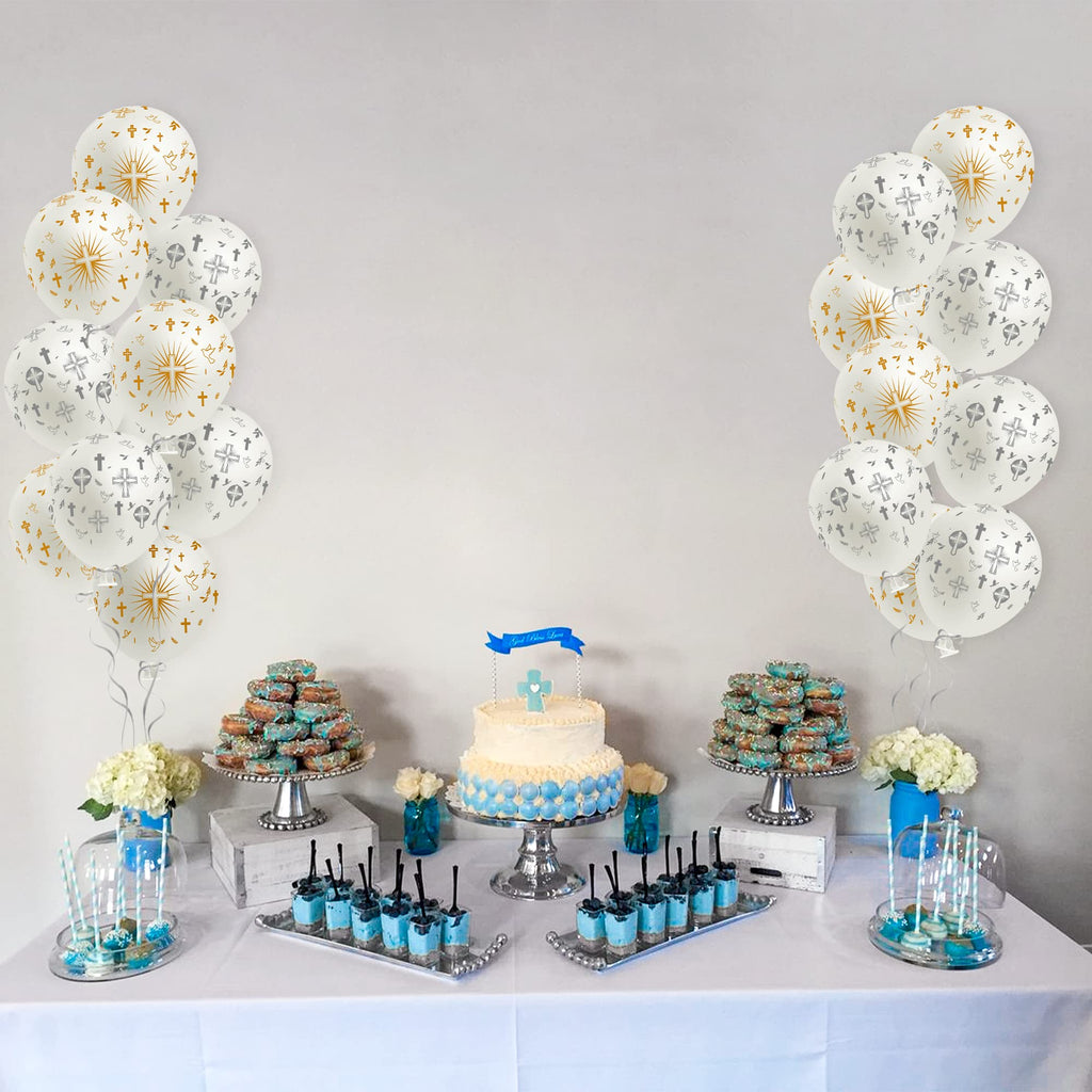 WATINC 36-Piece Cross Balloons for Baptism, Christening & First Communion – Gold & Silver Latex Balloons (12 inch)