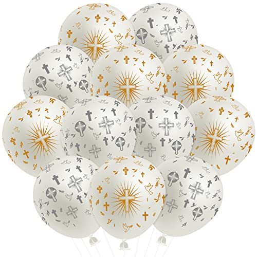 WATINC 36-Piece Cross Balloons for Baptism, Christening & First Communion – Gold & Silver Latex Balloons (12 inch)