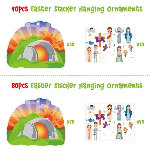 WATINC 40Pcs Easter Resurrection Hanging Ornaments - Religious Craft Kit with Stickers and Cardboard for Kids