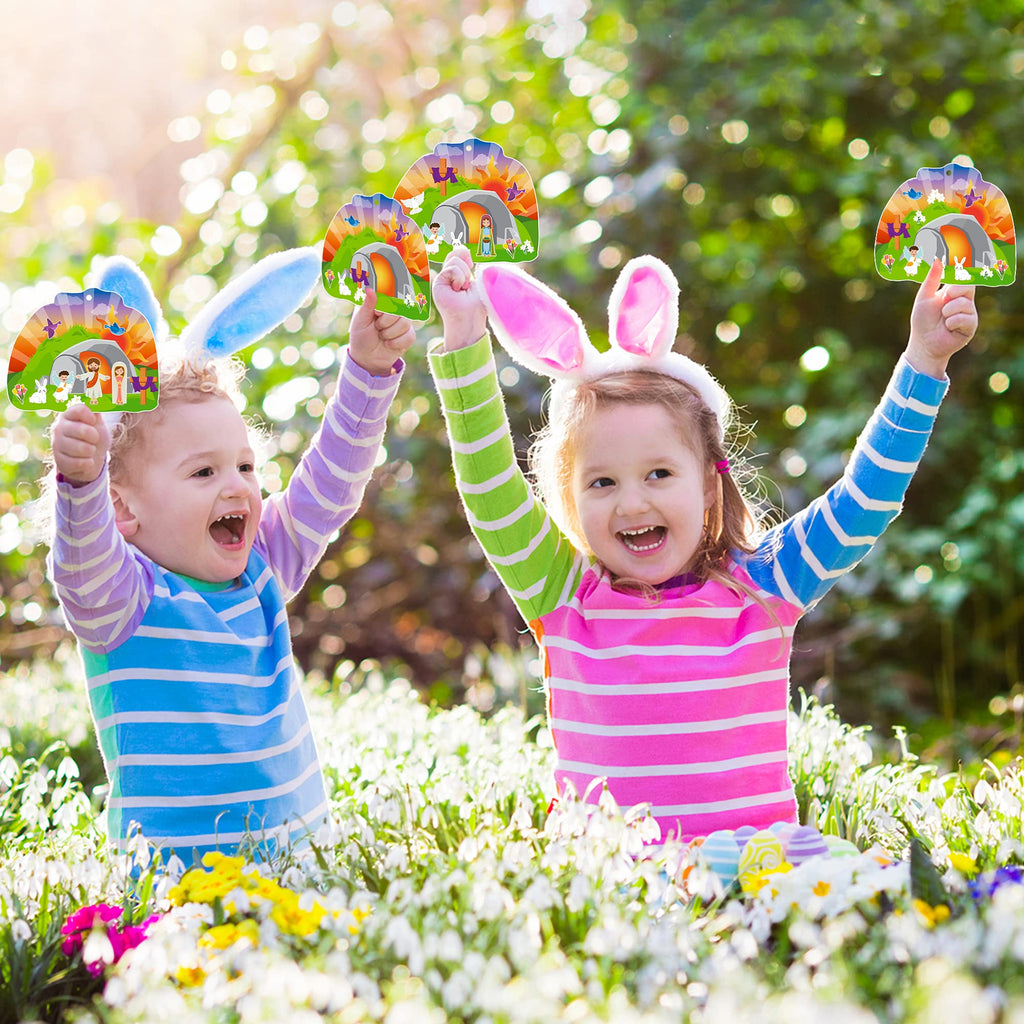 WATINC 40Pcs Easter Resurrection Hanging Ornaments - Religious Craft Kit with Stickers and Cardboard for Kids