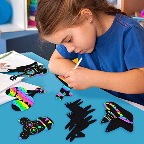 WATINC 60-Piece Mexican Fiesta Scratch Card Art Set - DIY Magic Scratch Paper for Kids & Adults, Cinco De Mayo Party Favors, Classroom Craft Kit