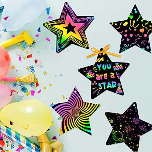 WATINC 60-Piece Star Scratch Art Cards Kit – DIY Paper Craft for Kids Parties & Classroom