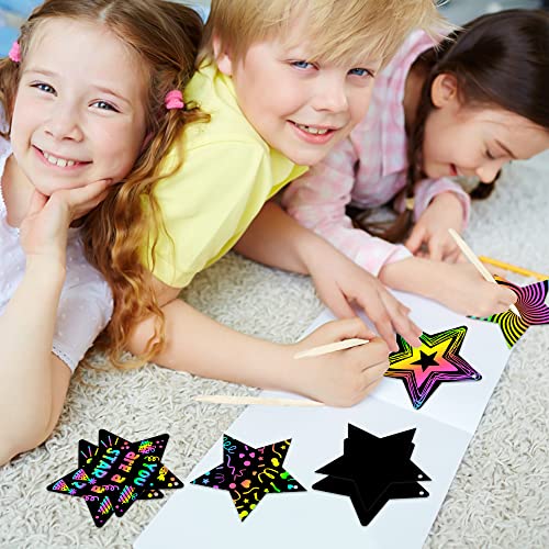 WATINC 60-Piece Star Scratch Art Cards Kit – DIY Paper Craft for Kids Parties & Classroom