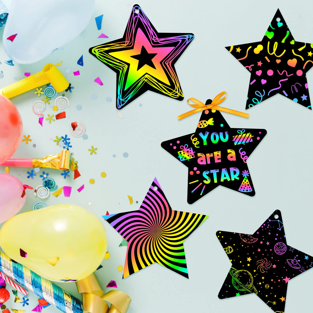 WATINC 60-Piece Star Scratch Art Cards Kit – DIY Paper Craft for Kids Parties & Classroom