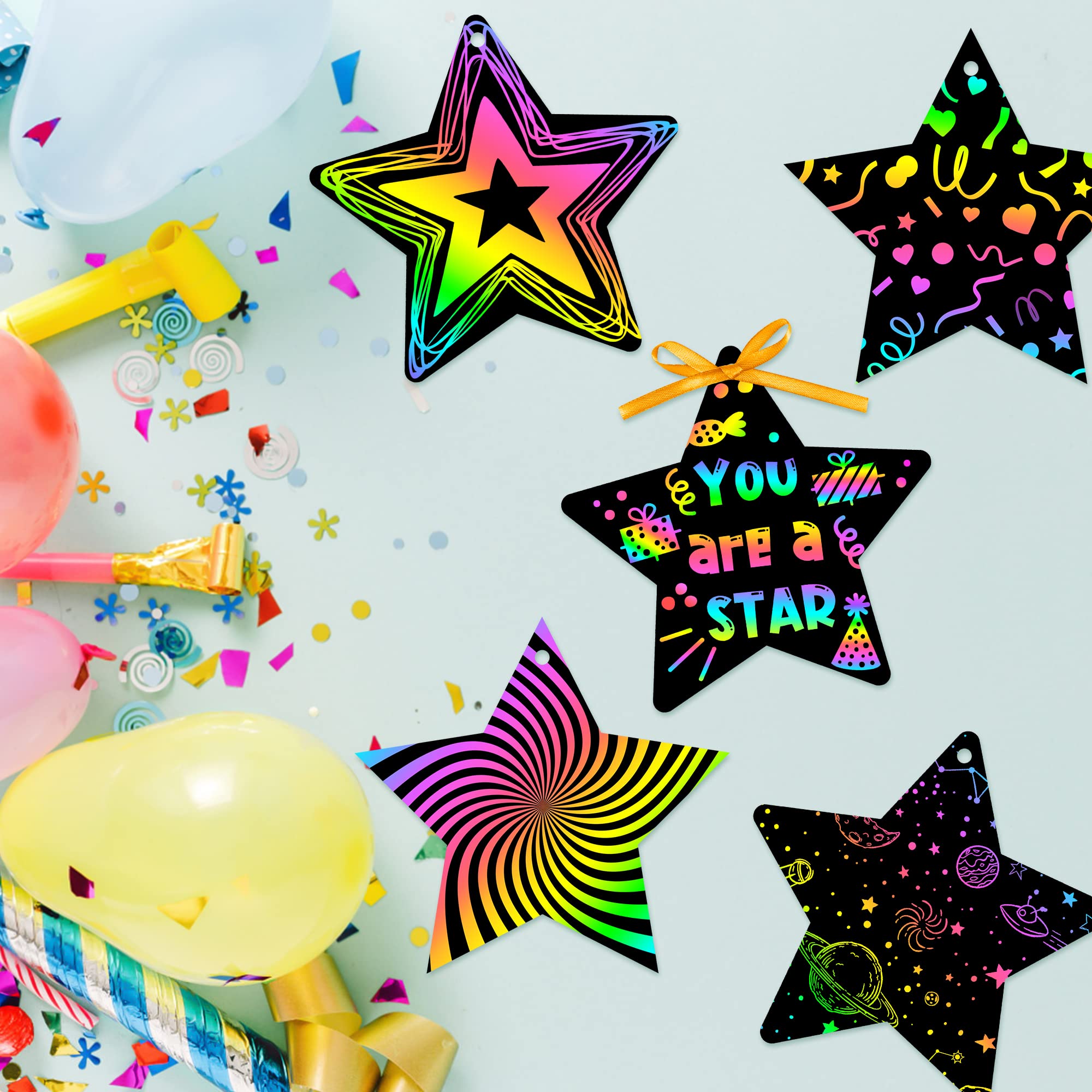 WATINC 60-Piece Star Scratch Art Cards Kit – DIY Paper Craft for Kids Parties & Classroom