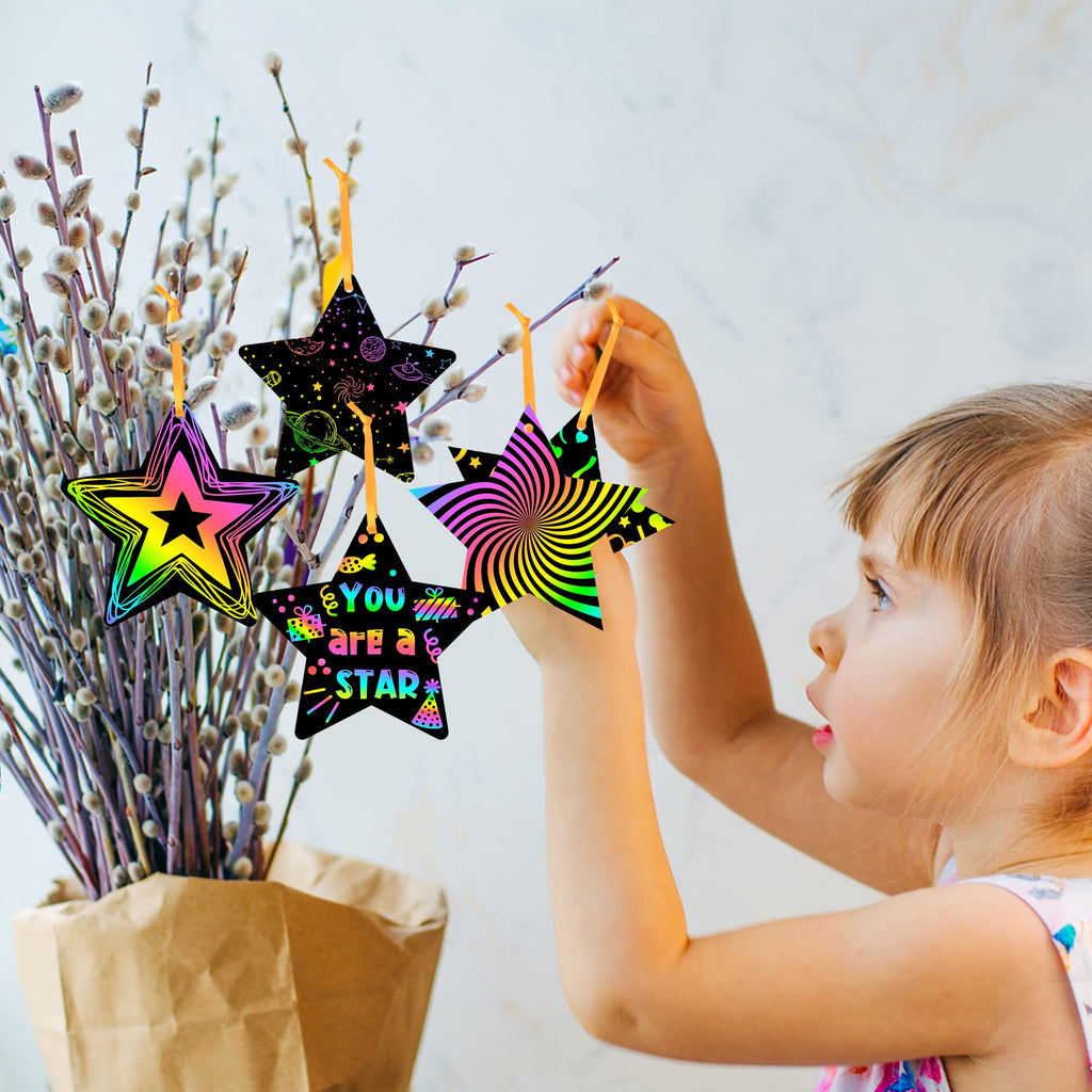 WATINC 60-Piece Star Scratch Art Cards Kit – DIY Paper Craft for Kids Parties & Classroom