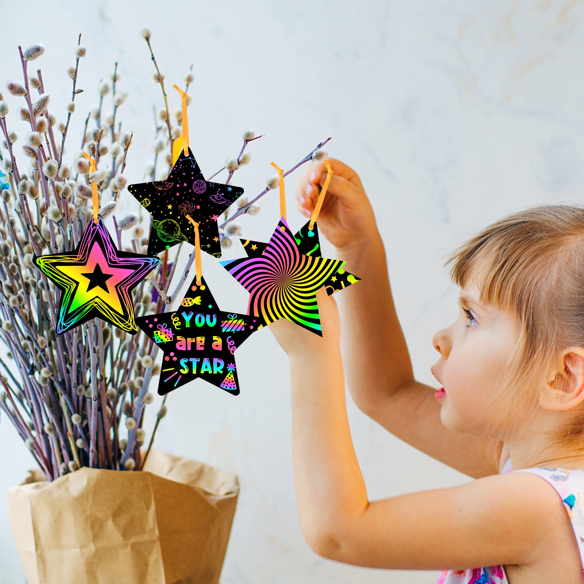 WATINC 60-Piece Star Scratch Art Cards Kit – DIY Paper Craft for Kids Parties & Classroom