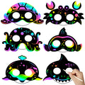 WATINC Ocean Animals Scratch Masks - 30 Pack Under the Sea Scratch Art for Kids with Wooden Sticks and Elastic Bands