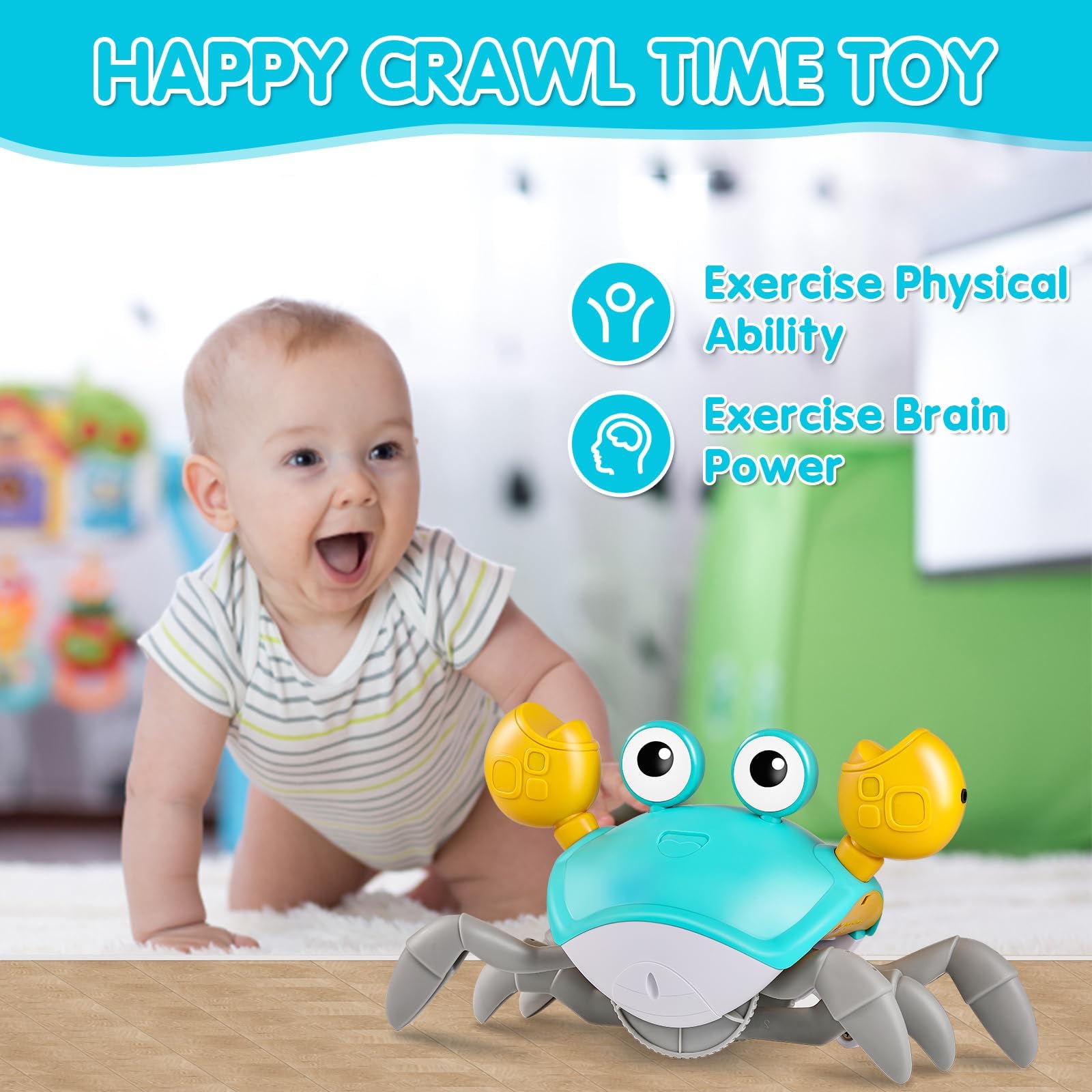 WAVISA Crawling Crab Baby Toy 2.0 with Music and Speed Control - Encourages Tummy Time and Crawling for Infants 6-12 Months