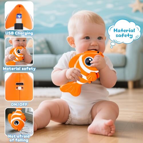 WAVISA Crawling Fish Baby Toy - Musical Tummy Time Toy with Obstacle Avoidance for 6-12 Months