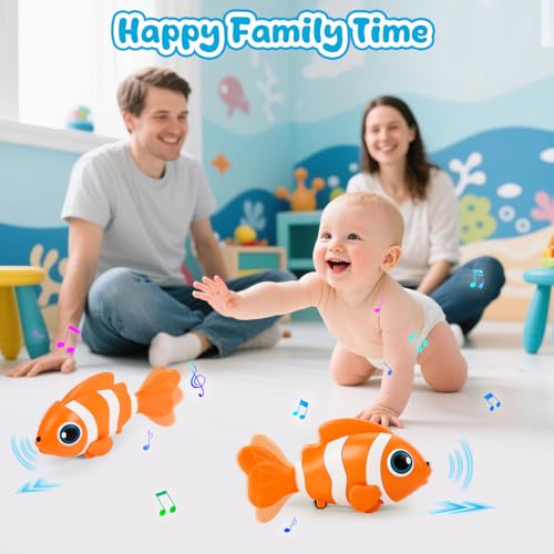 WAVISA Crawling Fish Baby Toy - Musical Tummy Time Toy with Obstacle Avoidance for 6-12 Months