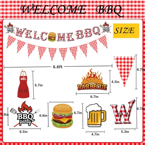 WAWEOOP BBQ Party Decorations Set – Welcome Banner, Checkered Banner, Hanging Swirls, Pre-Strung Cardstock