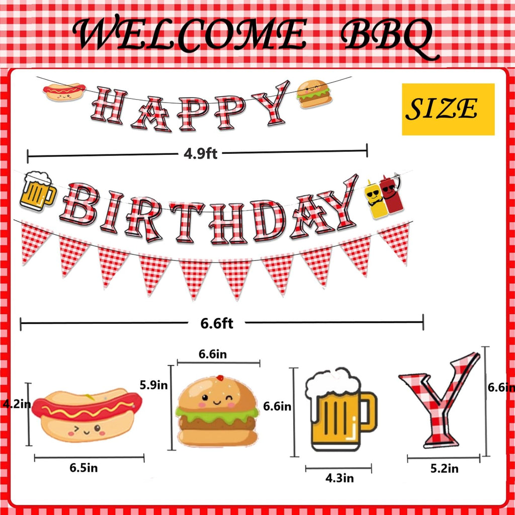 WAWEOOP BBQ Picnic Themed Birthday Party Decorations Set with Banners and Swirls