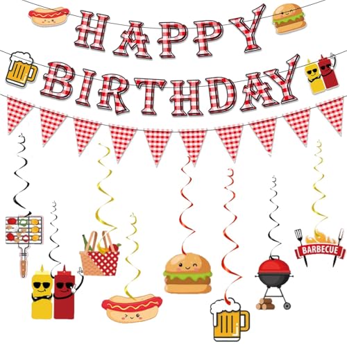 WAWEOOP BBQ Picnic Themed Birthday Party Decorations Set with Banners and Swirls