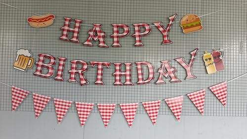 WAWEOOP BBQ Picnic Themed Birthday Party Decorations Set with Banners and Swirls