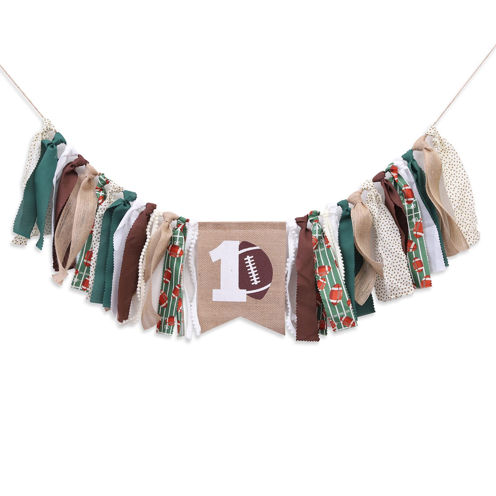 WAWUO Football 1st Birthday High Chair Banner - Burlap Happy 1st Banner with Rope for Baby Boy Party Decor