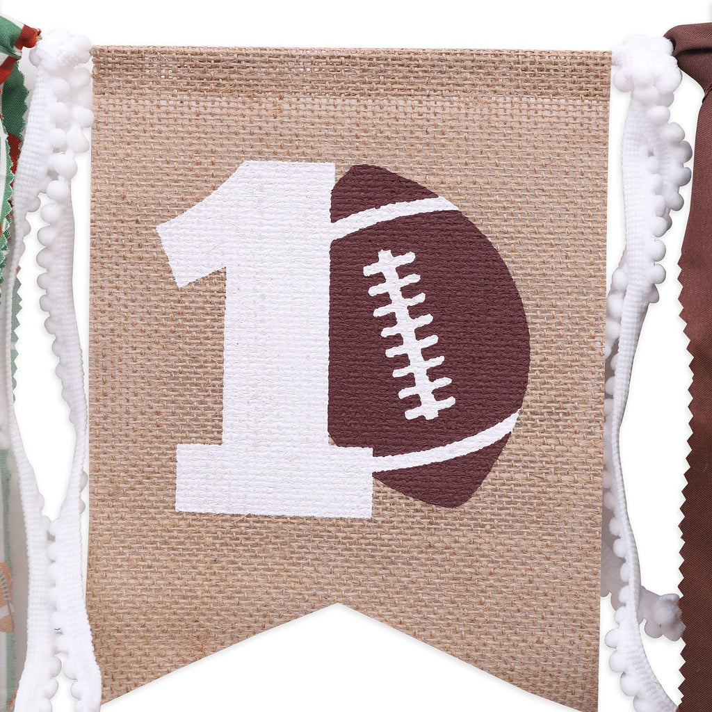 WAWUO Football 1st Birthday High Chair Banner - Burlap Happy 1st Banner with Rope for Baby Boy Party Decor