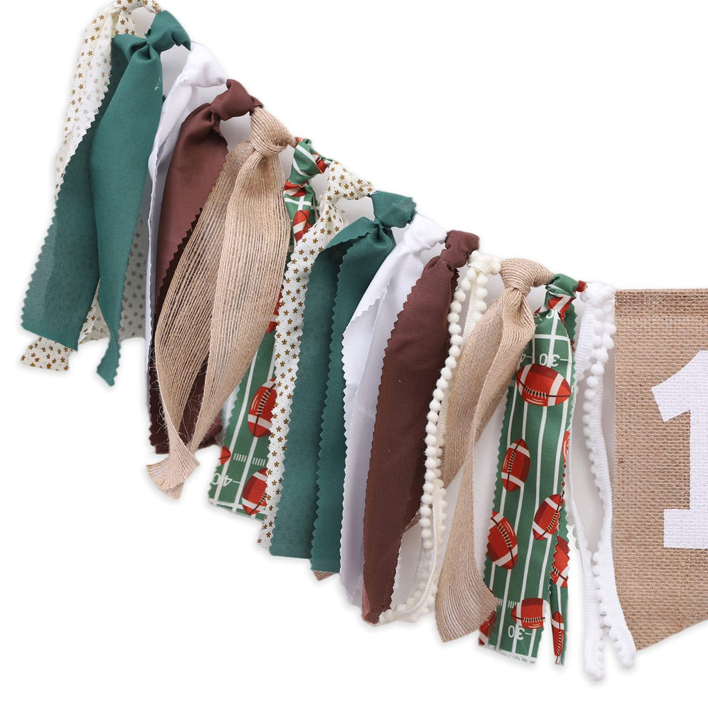 WAWUO Football 1st Birthday High Chair Banner - Burlap Happy 1st Banner with Rope for Baby Boy Party Decor
