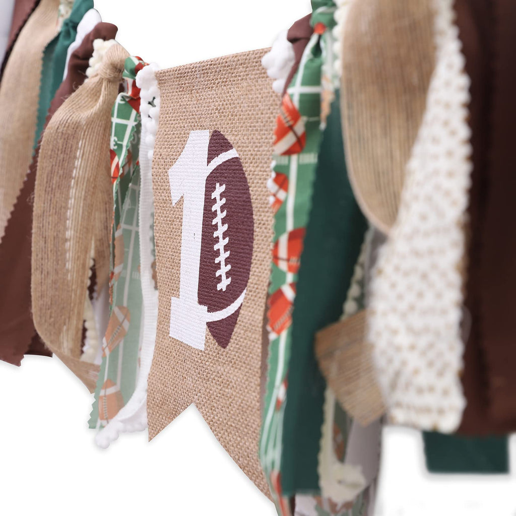 WAWUO Football 1st Birthday High Chair Banner - Burlap Happy 1st Banner with Rope for Baby Boy Party Decor