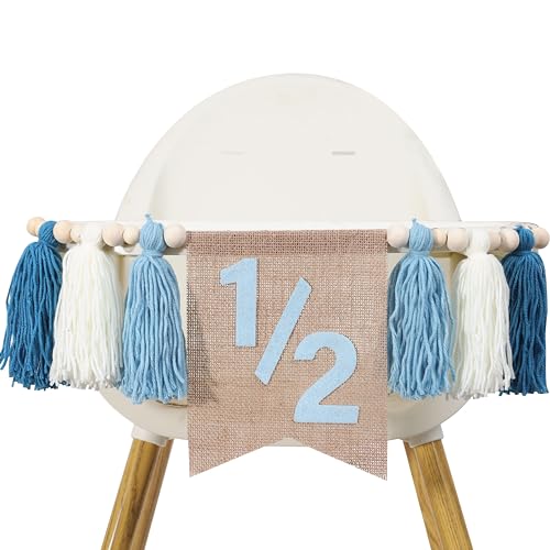 WAWUO Pink 1/2 Birthday High Chair Banner with Tassels and Wood Beads for Girls Half Birthday Party Decorations