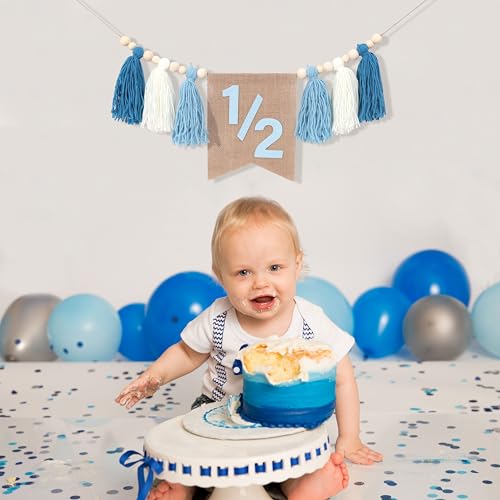 WAWUO Pink 1/2 Birthday High Chair Banner with Tassels and Wood Beads for Girls Half Birthday Party Decorations