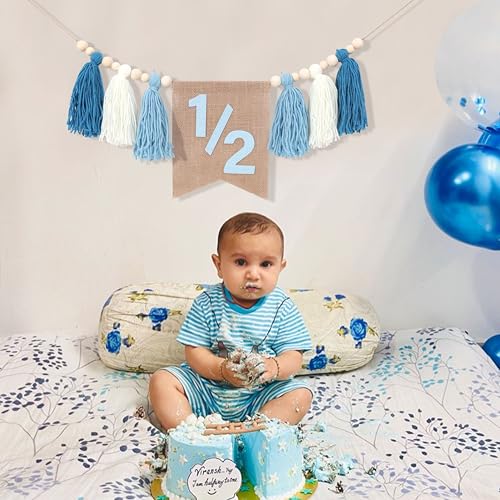 WAWUO Pink 1/2 Birthday High Chair Banner with Tassels and Wood Beads for Girls Half Birthday Party Decorations