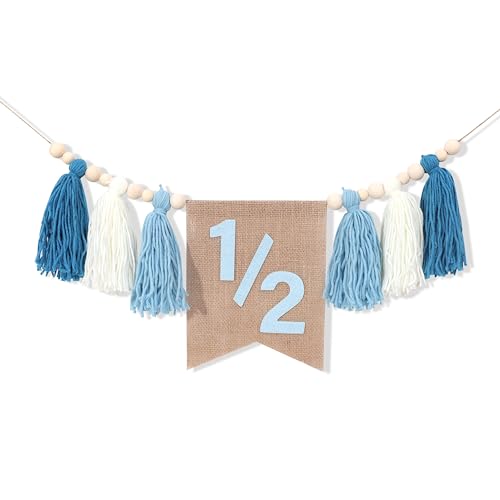 WAWUO Pink 1/2 Birthday High Chair Banner with Tassels and Wood Beads for Girls Half Birthday Party Decorations