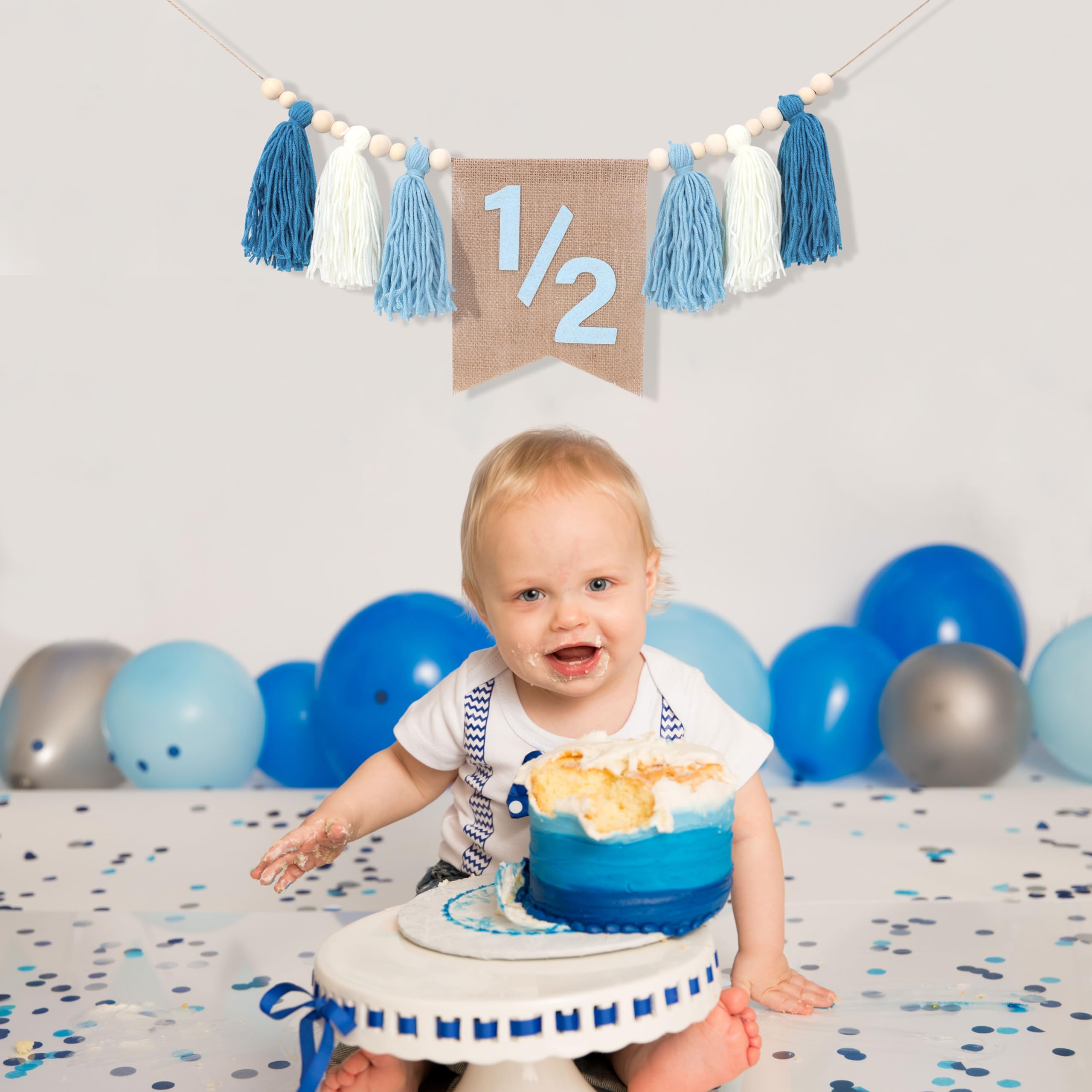 WAWUO Pink 1/2 Birthday High Chair Banner with Tassels and Wood Beads for Girls Half Birthday Party Decorations