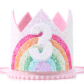 WAWUO Rainbow Birthday Crown for Girls - Glitter Felt Hat for Baby's 1st Birthday Party Photo Props
