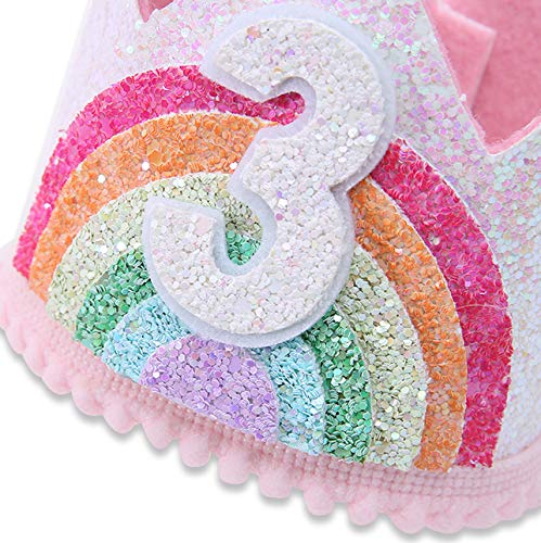 WAWUO Rainbow Birthday Crown for Girls - Glitter Felt Hat for Baby's 1st Birthday Party Photo Props