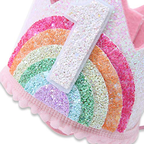 WAWUO Rainbow Birthday Crown for Girls – Light Pink Glitter Felt Hat for 1–6 Year Olds