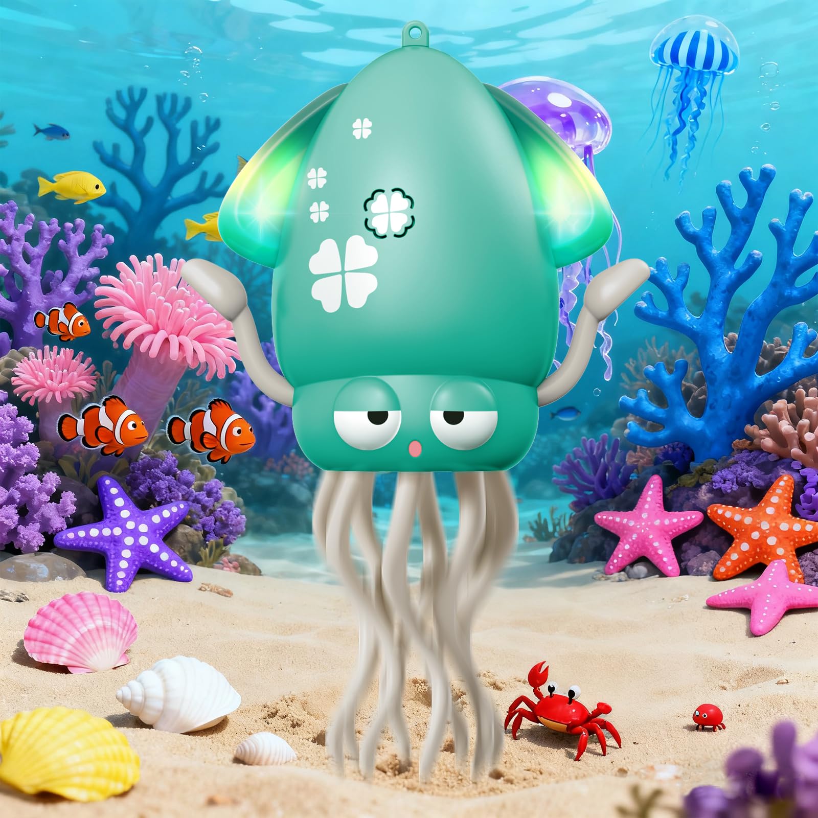WAYPIN SION Green Crawling Dancing Octopus Toy – Rechargeable Sensory Toy with Lights & Music for Babies Tummy Time, Birthday Gift