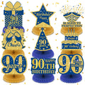 Wayyogh 9-Piece Navy Blue & Gold 90th Birthday Honeycomb Centerpieces – Table Decor for Men, Women, Anniversary Parties