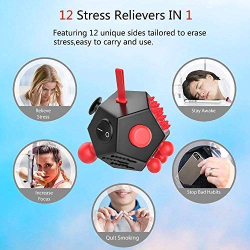 WCZCBOYA 12-Sided Fidget Cube (Dodecagon) – Red, Stress Relief & Focus Toy for ADHD, ADD, Autism
