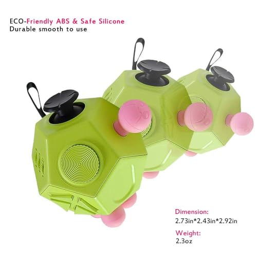 WCZCBOYA 12-Sided Fidget Cube (Green/A3) - Stress Relief Toy with Gears, Buttons, Joystick & More