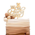We Can Bearly Wait Wooden Cake Topper - Bear Theme Baby Shower Decoration, 8x10 Inches